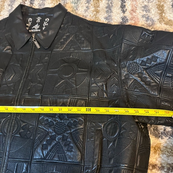Al Wissam Black Embossed Leather Bomber Jacket Size 56 Luxury Sweet Wear Black - Picture 10 of 13